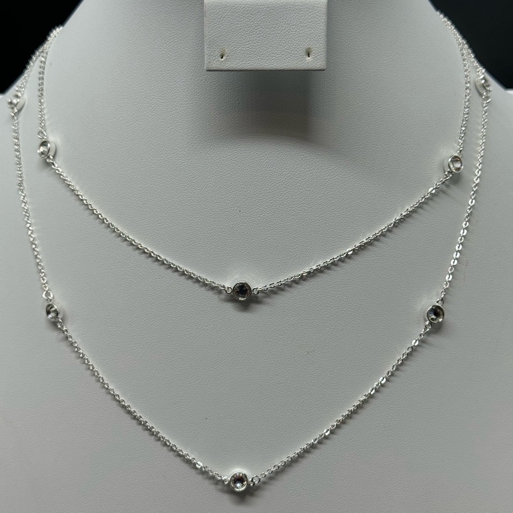 Vintage Joan Rivers Classic Collection Silver Tone Station Crystal Necklace